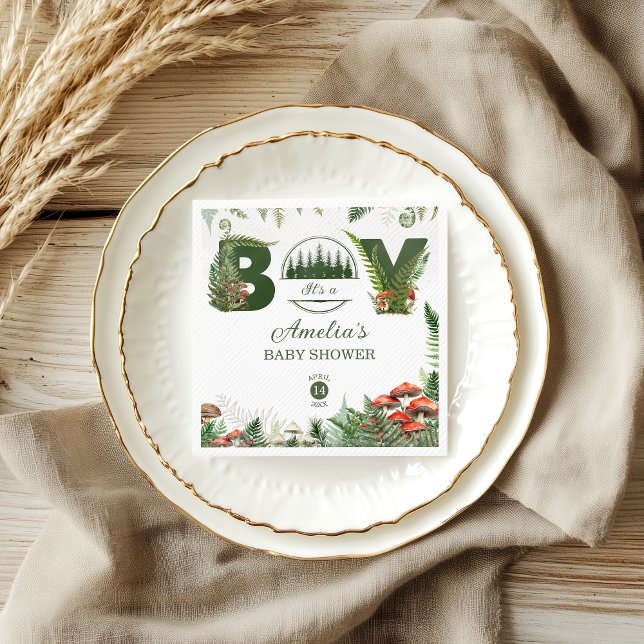 Guardanapo De Papel Woodland Mushroom & Fern It’s a Boy Baby Shower (Criador carregado)