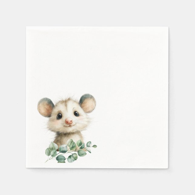 Guardanapo De Papel Woodland Opossum Baby Shower • Neutral (Frente)