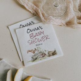 Guardanapo De Papel Woodland Pink Girl Wild Forest Animal Baby Shower
