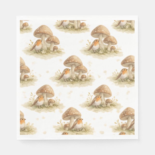Guardanapo De Papel Woodland Robin & Mushroom (Frente)