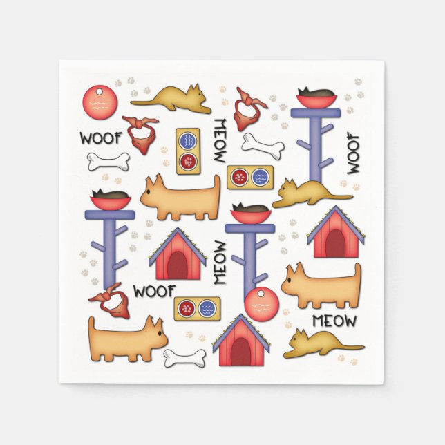Guardanapo De Papel Woof & Meow White Paper Napkins (Frente)