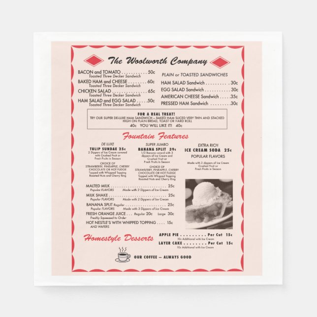 Guardanapo De Papel Woolworth Menu Paper Napkins (Frente)