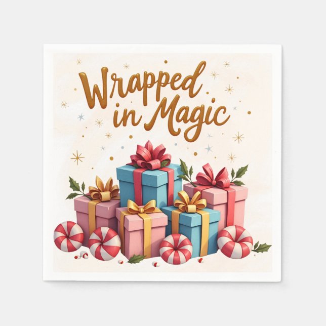 Guardanapo De Papel Wrapped in Magic Christmas Gift Napkin (Frente)