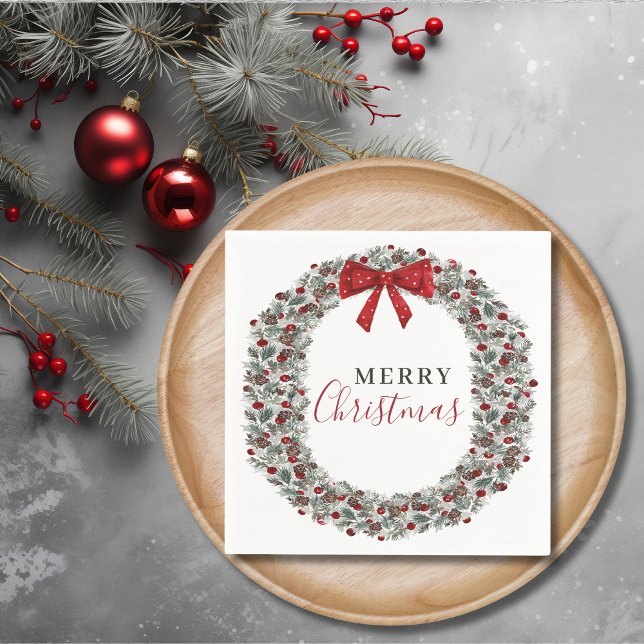 Guardanapo De Papel Wreath da Aquarela Natal (Christmas Watercolor Wreath Napkins)