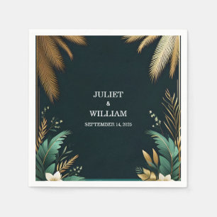 Guardanapo De Papel Wreath Teal Palm Beach Green E Dourado Casamento