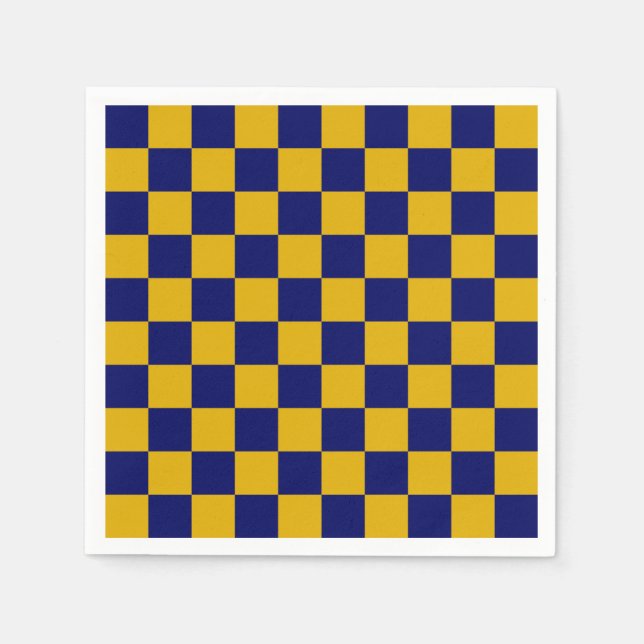 Guardanapo De Papel Xadrez Azul Escuro e Amarelo Mostarda (Frente)