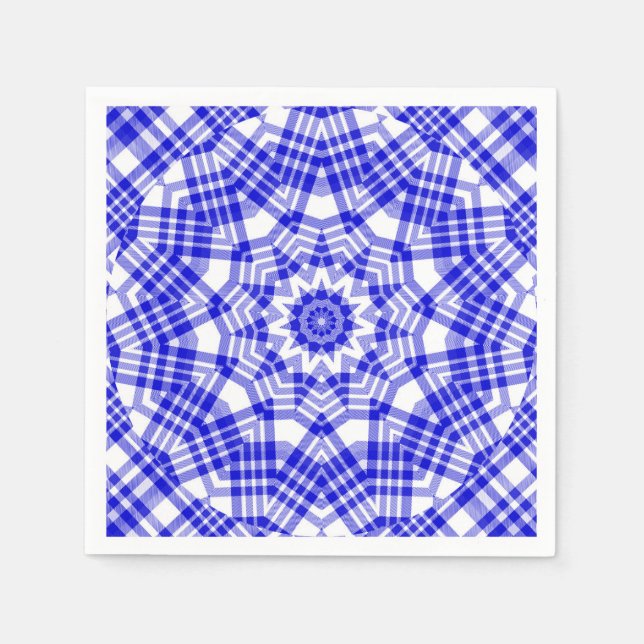 Guardanapo De Papel Xadrez branca Caleidoscópio azul n (Frente)