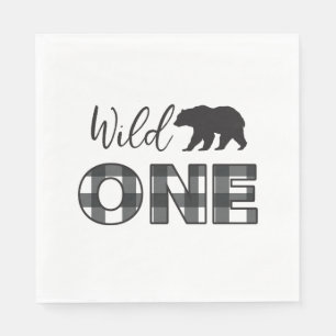 Guardanapo De Papel Xadrez de Buffalo Preto de Um Urso Selvagem Primei