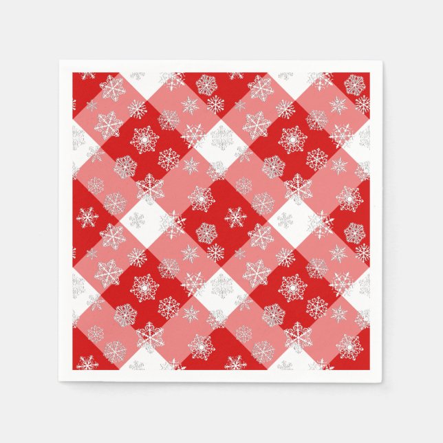 Guardanapo De Papel Xadrez de Buffalo Vermelho e Branco com Flocos de  (Frente)