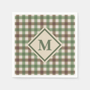 Guardanapo De Papel Xadrez de Gingham Verde e Marrom com Piquenique Mo