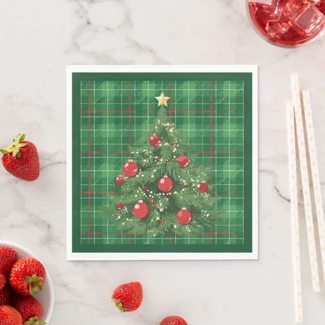 Guardanapo De Papel Xadrez de Natal Verde com Vermelho (Insitu)