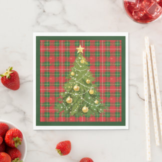 Guardanapo De Papel Xadrez de Natal Vermelho, Verde com Crostas Dourad
