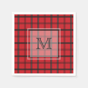 Guardanapo De Papel Xadrez de Tartan vermelha e preta Monogrammed