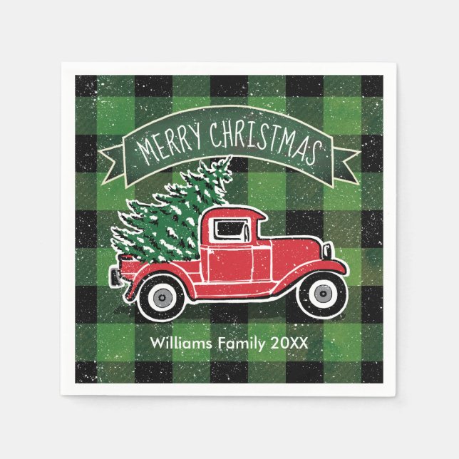 Guardanapo De Papel Xadrez do búfalo do verde do nome do caminhão do (Frente)