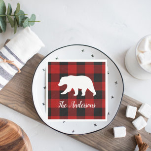 Guardanapo De Papel Xadrez e Urso de Buffalo Vermelho   Presente de no