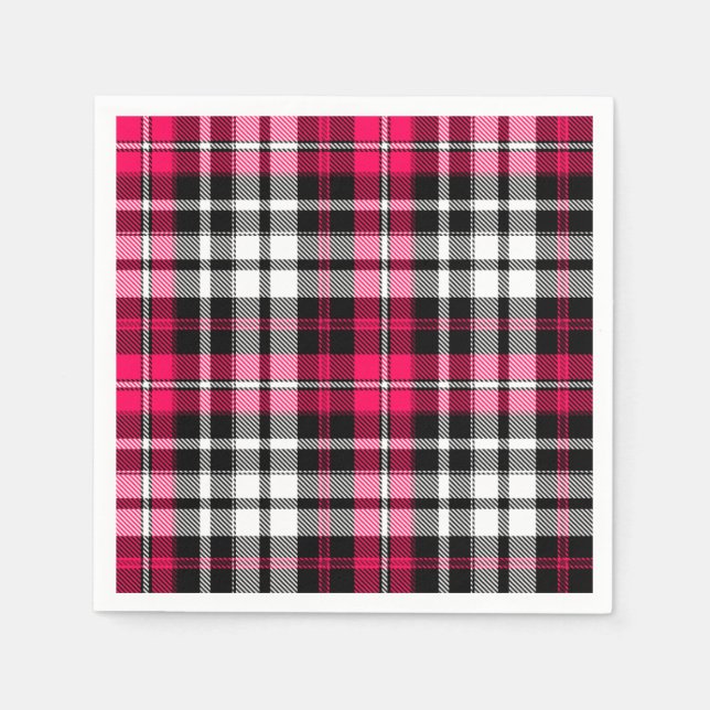 Guardanapo De Papel Xadrez Escocês Rosa Preto Branco  (Frente)