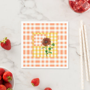Guardanapo De Papel Xadrez Laranja Girassol Napkin