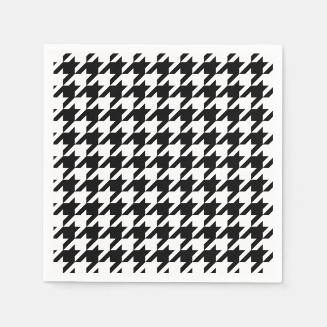 Guardanapo De Papel Xadrez Preto e Branco Houndstooth (Frente)