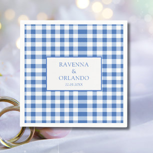 Guardanapo De Papel Xadrez Rústico Bebê Azul Gingham Noivado