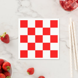 Guardanapo De Papel Xadrez Vermelho Branco Geométrico Moderno