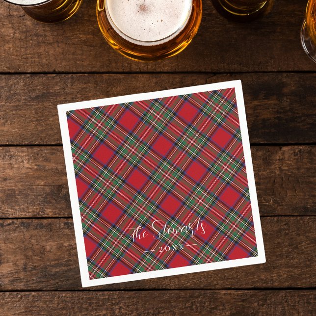 Guardanapo De Papel Xadrez Vermelho Verde Clássico Russo Stewart Tarta (Rustic Plaid Stewart Tartan Personalized Paper Napkin)
