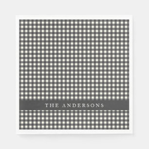 Guardanapo De Papel Xadrez Vintage Black and White Gingham Personaliza