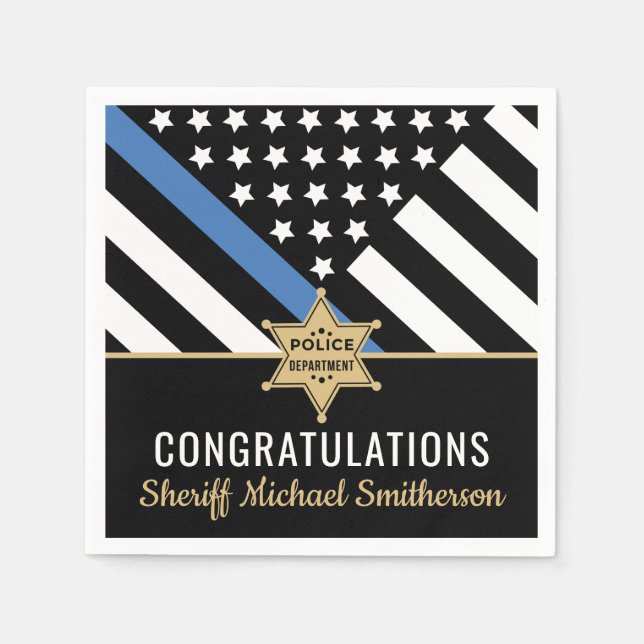 Guardanapo De Papel Xerife de Polícia - Bandeira de Linha Azul Fino (Frente)