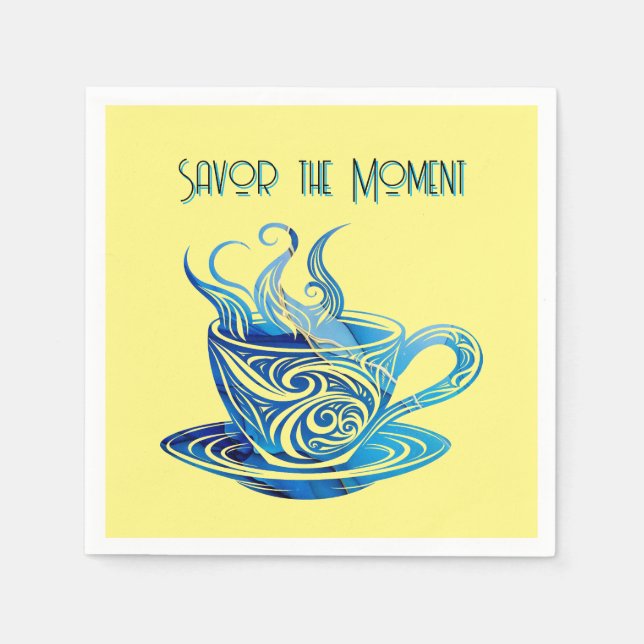 Guardanapo De Papel Xícara de café azul artístico com Padrões giratóri (Frente)