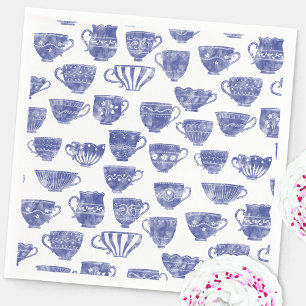 Guardanapo De Papel Xícara de Chá Azul Antiga à Mão em Aquarela