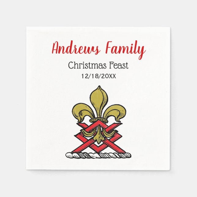 Guardanapo De Papel Xmas Dourado Red Heraldic Crest Fleur de Lis Emble (Frente)