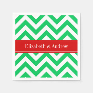 Guardanapo De Papel Xmas Emerald White LG Chevron Red Name Monograma