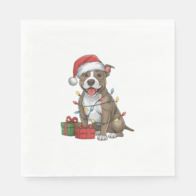 Guardanapo De Papel Xmas Lighting Santa Hat Pitbull Cristo de Cachorro (Frente)