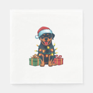 Guardanapo De Papel Xmas Lighting Santa Hat Rottweiler no Natal