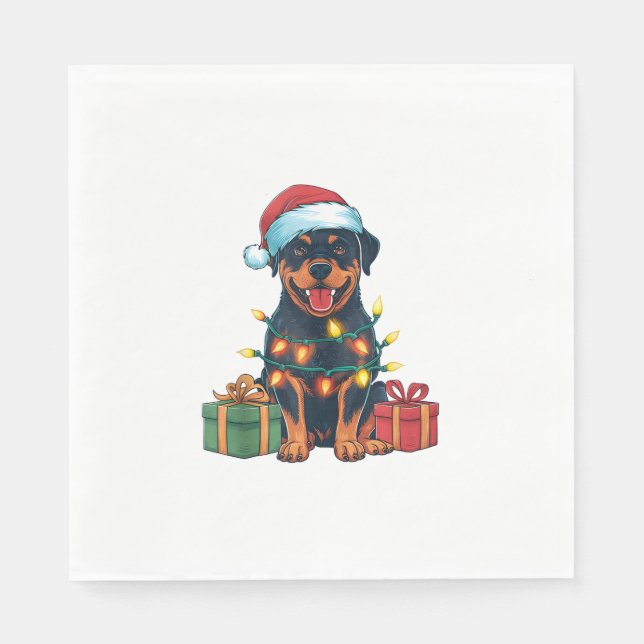 Guardanapo De Papel Xmas Lighting Santa Hat Rottweiler no Natal (Frente)