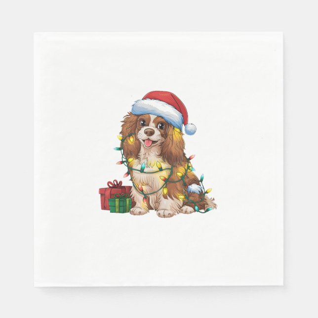 Guardanapo De Papel Xmas Lighting Santa Hat Tibetan Spaniel Cristo (Frente)