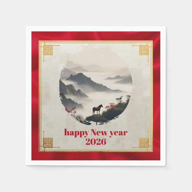 Guardanapo De Papel Year of the Horse 2026 Chinese New Year Mountain  (Frente)