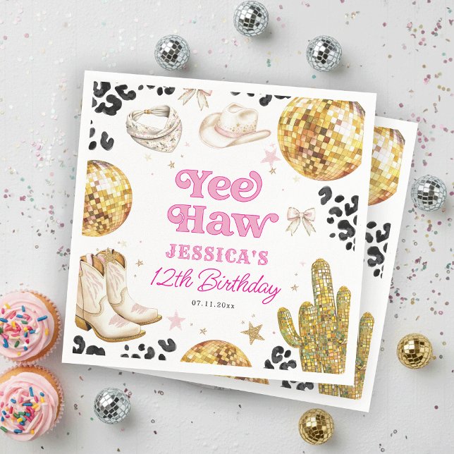 Guardanapo De Papel Yee Haw Disco Cowgirl Rodeo Pink Birthday Party  (Criador carregado)