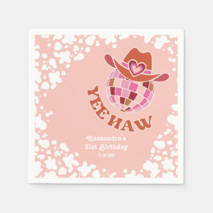 Guardanapo De Papel Yee Haw Peach Disco Cowgirl Rodeo Aniversário