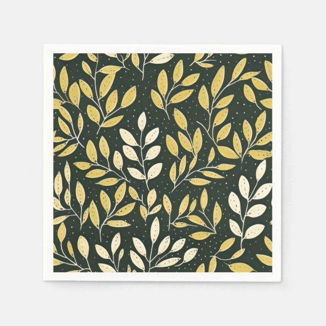 Guardanapo De Papel Yellow and Cream Leafy Branches Pattern  (Frente)