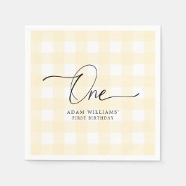 Guardanapo De Papel Yellow Gingham First Birday Paper Napkin