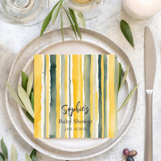 Guardanapo De Papel Yellow Honey Stripe Baby Shower Napkins