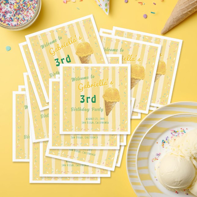 Guardanapo De Papel Yellow Ice Cream Sprinkle Summer Birthday Party  (Criador carregado)