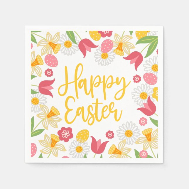 Guardanapo De Papel Yellow Red Floral Spring Easter (Frente)