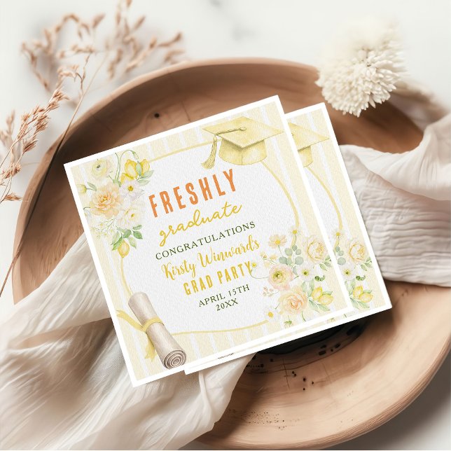 Guardanapo De Papel Yellow Stripes Lemons and Flowers Graduation (Criador carregado)