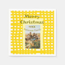 Yellow white plaid retro Christmas holiday family