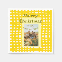 Guardanapo De Papel Yellow white plaid retro Christmas holiday family 