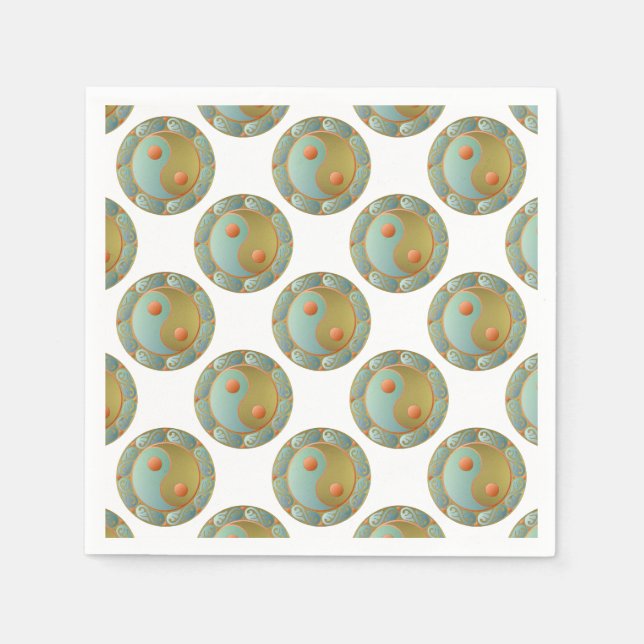 Guardanapo De Papel Yin Yang Medallion Dourada Turquoise (Frente)
