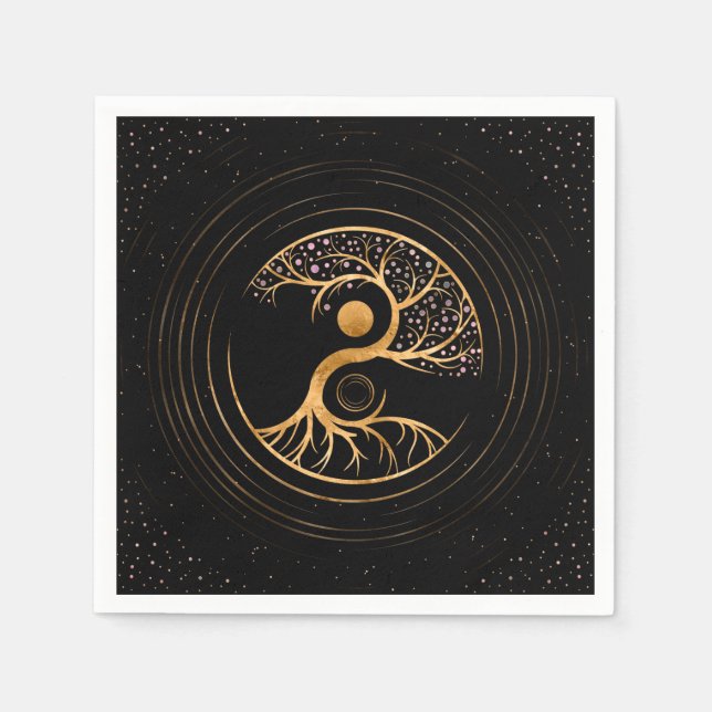 Guardanapo De Papel Yin Yang Tree of life - Fluorite e Dourado (Frente)
