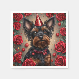 Guardanapo De Papel Yorkshire Terrier de Aniversário Usando Chapéu de