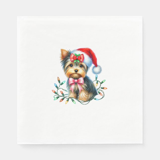 Guardanapo De Papel Yorkshire Terrier Dog Com Arco Coquette Natal (Frente)